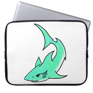 Housse Pour Ordinateur Portable requin souriant de dessin animé bleu vert océan an