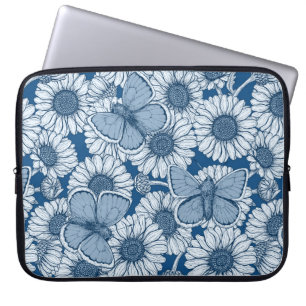 Housse Pour Ordinateur Portable Ressort bleu, fleurs sauvages, marguerites