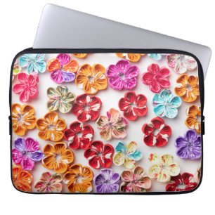 Housse Pour Ordinateur Portable Ressort tissu cousu artisanal Fleurs Multicolor