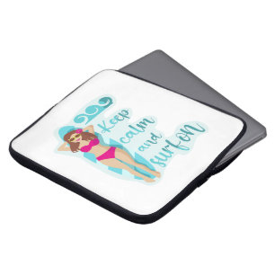 Housse Pour Ordinateur Portable Restez calme et surf sur la brunette fille Carte