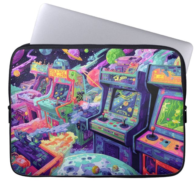 Housse Pour Ordinateur Portable Retro Arcade Machines in Space (Devant)