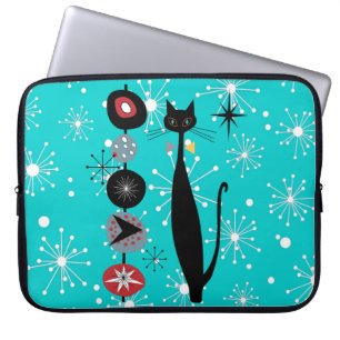 Housse Pour Ordinateur Portable Retro Atomique Moyen Siècle moderne Kitty Chat
