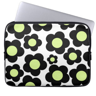 Housse Pour Ordinateur Portable Retro Black & Neon Vert Floral Edgy Chic Spring