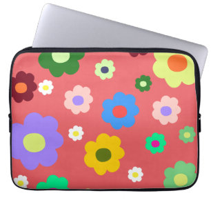 Housse Pour Ordinateur Portable Retro Coloré Floral Whimsical Printemps & Été