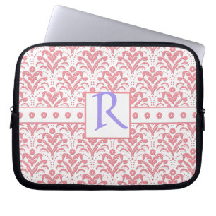 Housse Pour Ordinateur Portable Rétro damassé rose et blanche élégante d'art d