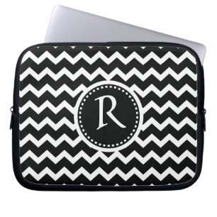 Housse Pour Ordinateur Portable Rétro élégance de zigzag noir et blanc de Chevr