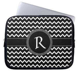 Housse Pour Ordinateur Portable Rétro élégance de zigzag noir et blanc de Chevron