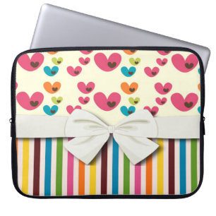 Housse Pour Ordinateur Portable rétro lolly valentine amour coeur et rayures