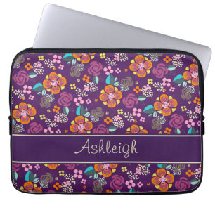 Housse Pour Ordinateur Portable Rétro motif floral pourpre