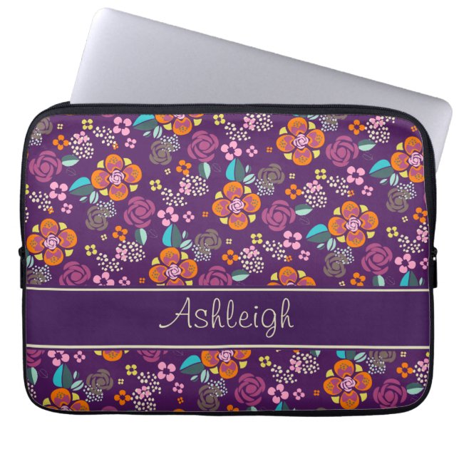 Housse Pour Ordinateur Portable Rétro motif floral pourpre (Devant)