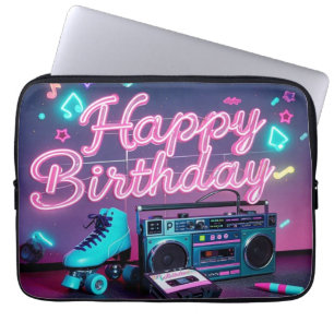 Housse Pour Ordinateur Portable Retro neon Joyeux Anniversaire signe en rose et tu