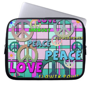 Housse Pour Ordinateur Portable Rétro paix et plaid rose de flower power