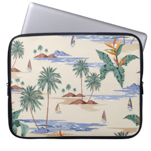 Housse Pour Ordinateur Portable Retro sans couture motif d'île tropicale à la lumi