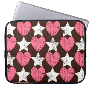 Housse Pour Ordinateur Portable Retro Threadbare Hearts Stars Texture