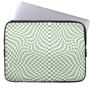 Housse Pour Ordinateur Portable Retro Warped Sage Green White Checks Checkered