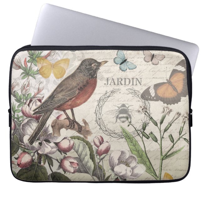 Housse Pour Ordinateur Portable Robin Elegant Bird Butterfly French Art (Devant)