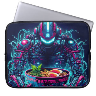 Housse Pour Ordinateur Portable Robot Cyberpunk Futuriste Neon Nourriture Ramen
