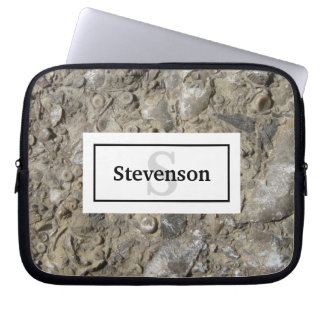 Housse Pour Ordinateur Portable Roche de calcaire fossile avec nom et monogramme
