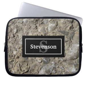 Housse Pour Ordinateur Portable Roche de calcaire fossile avec nom et monogramme