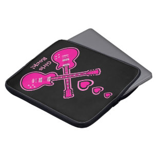 Housse Pour Ordinateur Portable Roche de filles ! Guitares et coeurs roses
