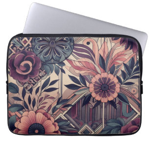Housse Pour Ordinateur Portable Romance foncée Bourgogne Art Déco Floral Été