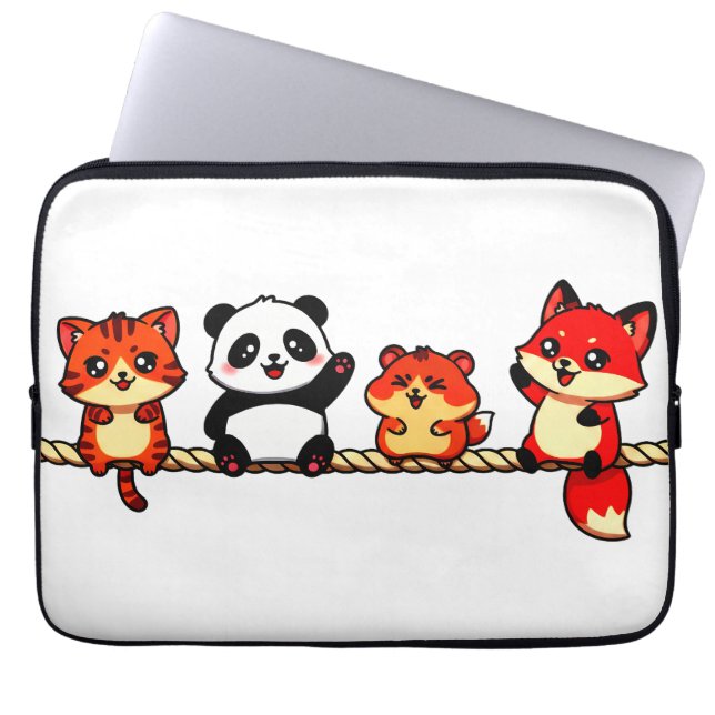 Housse Pour Ordinateur Portable Rope Parade: Cat, Panda, Hamster & Fox (Devant)