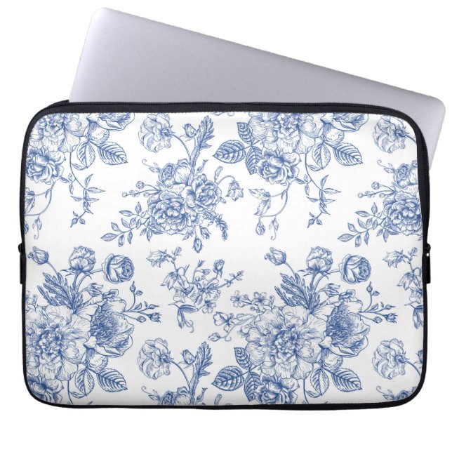 Housse Pour Ordinateur Portable Rose bleu vintage motif floral (Devant)