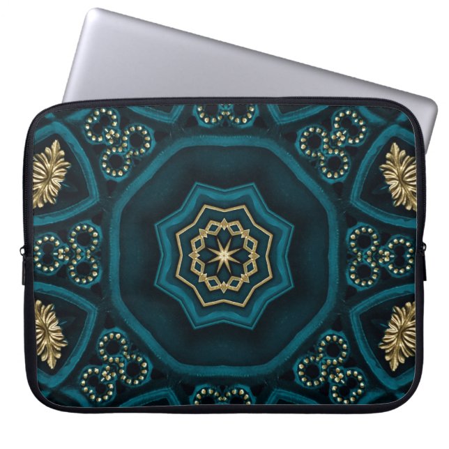 Housse Pour Ordinateur Portable Rose Boho Gold Vert Mandala (Devant)