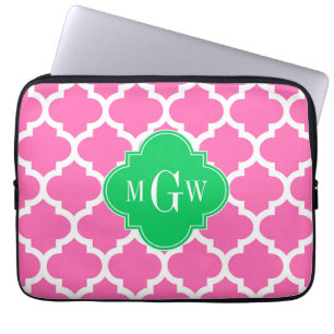 Housse Pour Ordinateur Portable Rose chaud avec marocain #5 Emerald 3 Monogramme i