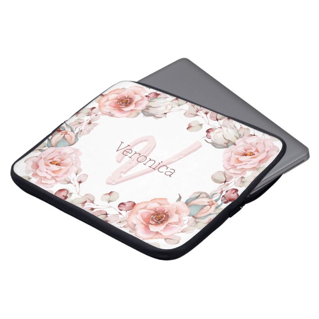 Housse Pour Ordinateur Portable Rose d'aquarelle Wreath personnalisée | BLANCHE (Devant haut)