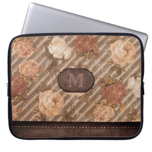 Housse Pour Ordinateur Portable Rose de cuivre épice vintage Monogramme floral r