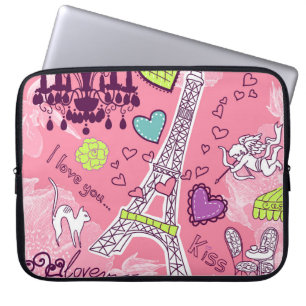 Housse Pour Ordinateur Portable Rose de Paris France d'amour de Tour Eiffel