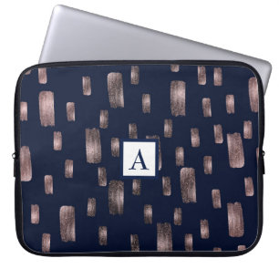 Housse Pour Ordinateur Portable Rose de pinceau moderne or & marine Blue Sparkel