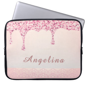 Housse Pour Ordinateur Portable Rose Élégant Paillettes Dégoulinant Dentelle Maria