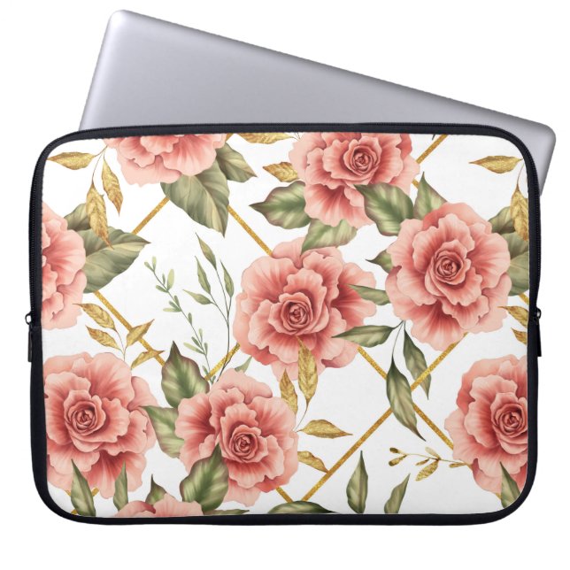 Housse Pour Ordinateur Portable Rose et feuille (Devant)