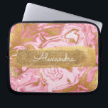Housse Pour Ordinateur Portable Rose et Marbre blanc avec Gold Foil et Parties sci<br><div class="desc">Rose et Marbre blanc avec huile d'or et Parties scintillant Elégant Monogramme Nom Manche. Cette manche peut être customisée pour inclure votre prénom.</div>