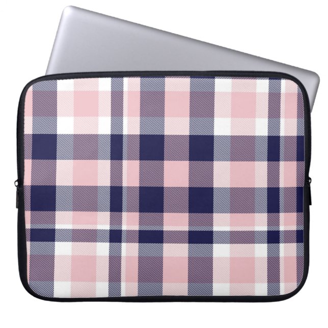 Housse Pour Ordinateur Portable Rose et marine Plaid, à damiers, tartan sans soudu (Devant)