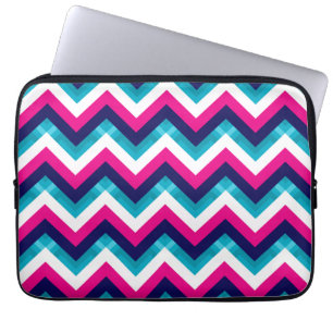 Housse Pour Ordinateur Portable Rose et motif géométrique bleu de Chevron