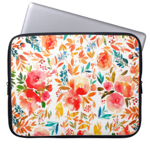 Housse Pour Ordinateur Portable Rose florale colorée rouge orange été
