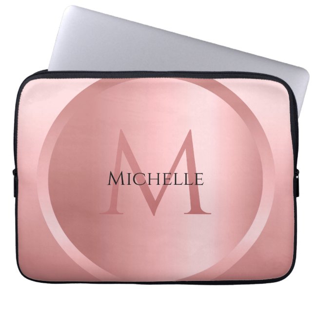 Housse Pour Ordinateur Portable Rose Gold Custom Modèle Élégant Monogramme (Devant)