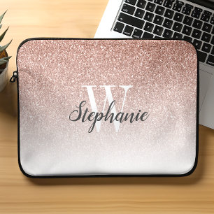 Housse Pour Ordinateur Portable Rose Gold Luxe Ombré Faux Paillettes Monogramme