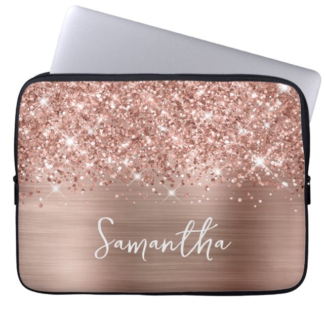 Housse Pour Ordinateur Portable Rose Gold Pailleté Glam Nom (Devant)