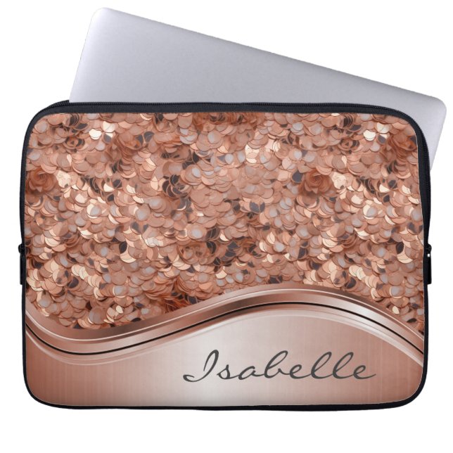 Housse Pour Ordinateur Portable Rose Gold Sequin 3D look personnalisé (Devant)