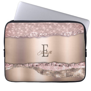 Housse Pour Ordinateur Portable Rose Gold Tendance Diamants Paillettes Monogramme
