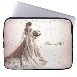 Housse Pour Ordinateur Portable Rose Mariée d'hiver Mariée Golden Shiny Heart Part