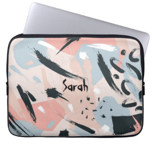 Housse Pour Ordinateur Portable Rose noir Gold Blue Abstraction Nom du mongramme