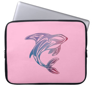 Housse Pour Ordinateur Portable Rose pourpre de tatouage de baleine d'orque