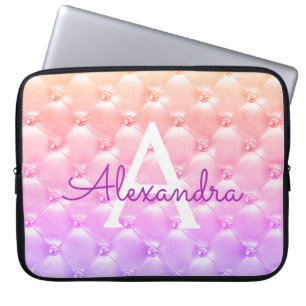 Housse Pour Ordinateur Portable Rose - Purple Élégant Monogramme Vintage