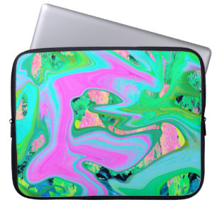 Housse Pour Ordinateur Portable Rose Rétro et Art Liquide Bleu Clair sur Hydrangea