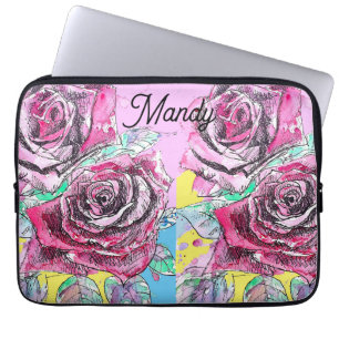 Housse Pour Ordinateur Portable Rose rouge Aquarelle rose Art coloré rose